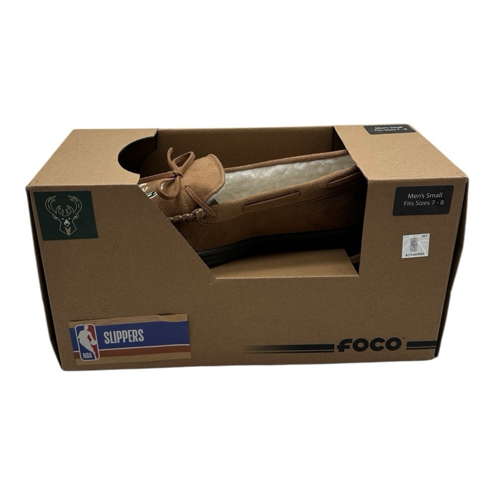 FOCO Milwaukee Bucks Moccasin Slippers Mens‎ Small 7-8 Slip On House Shoes